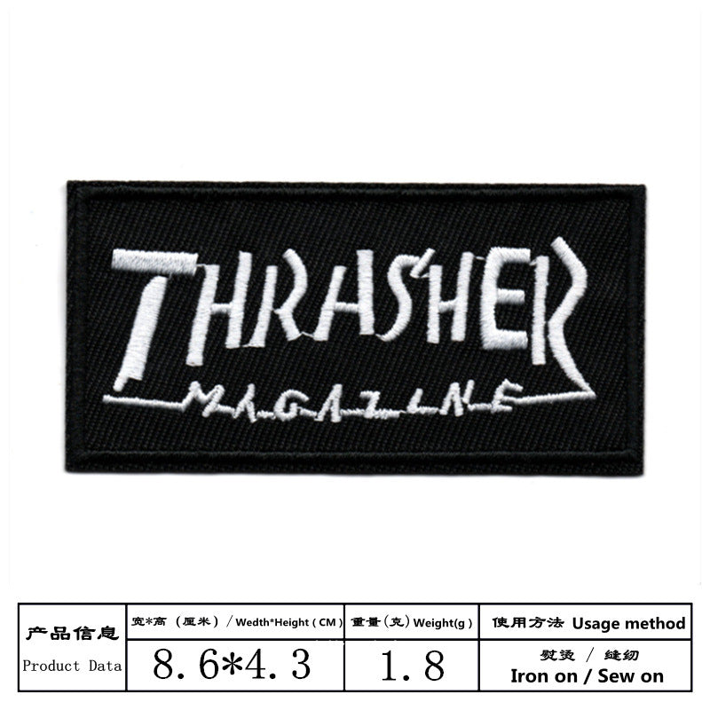 Wholesale Black and white English alphabet rectangular embroidered patch